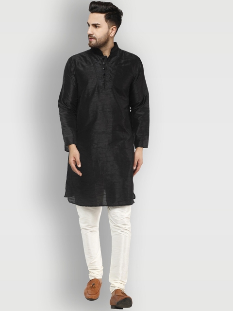 

Enciger Men Black Thread Work Dupion Silk Kurta with Churidar