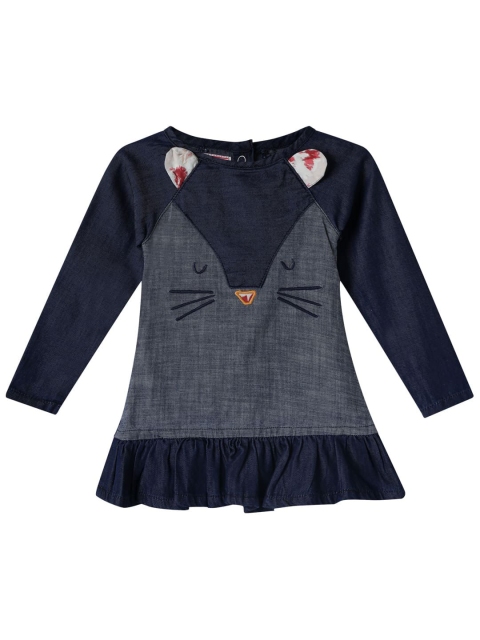 

UNDER FOURTEEN ONLY Girls Navy Blue Ruffled A-Line Dress