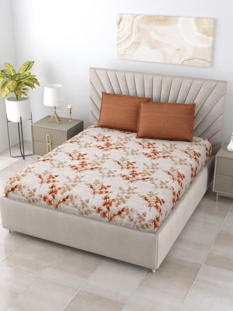 

BOMBAY DYEING Beige & Peach-Coloured Floral 210 TC Queen Bedsheet with 2 Pillow Covers