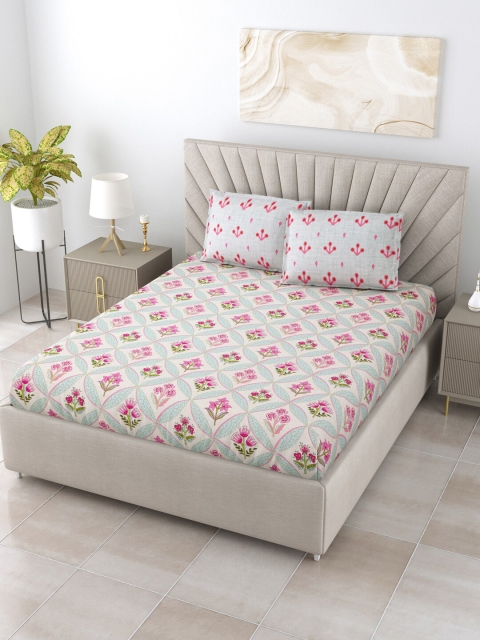 

BOMBAY DYEING Unisex Multi Bedsheets With 2 Pillow Covers, White