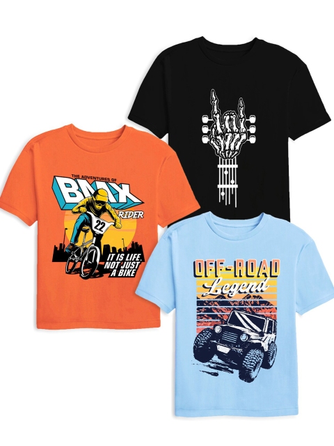 

Trampoline Boys Blue & Orange Pack of 3 Printed T-shirt