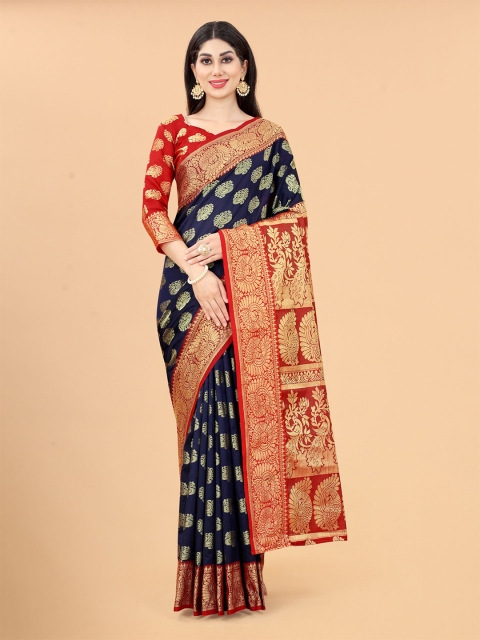 

INDIAN BEAUTIFUL Navy Blue & Pink Woven Design Zari Banarasi Saree