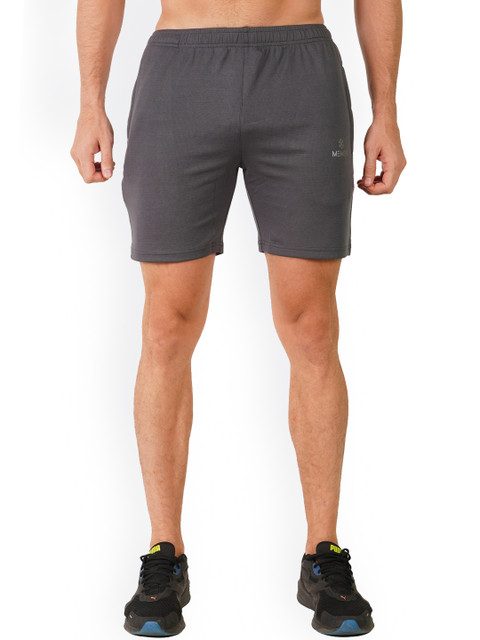 

MEMEN Men Grey Solid Sports Shorts