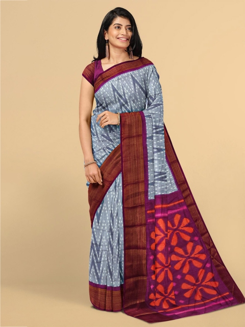 

Kalamandir Grey & Red Zari Linen Blend Saree