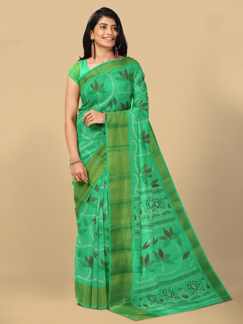

Kalamandir Sea Green Floral Zari Jute Silk Saree