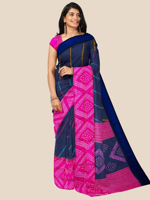 

Kalamandir Navy Blue & Pink Tie and Dye Saree