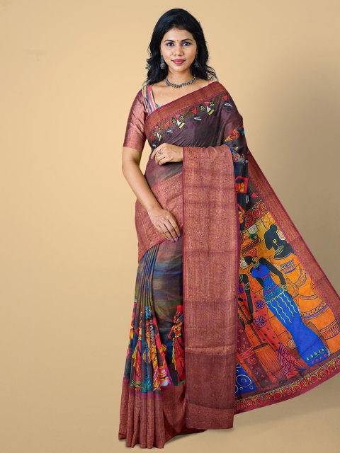 

Kalamandir Brown & Blue Warli Zari Silk Blend Saree