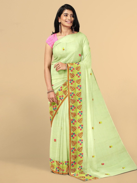 

Kalamandir Green & Pink Floral Embroidered Silk Blend Saree