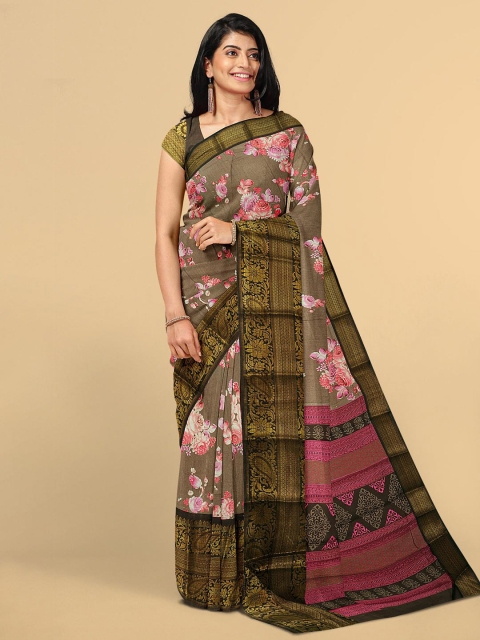 

Kalamandir Brown & Gold-Toned Floral Zari Silk Blend Saree