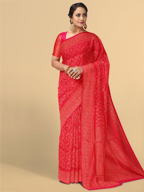 

Kalamandir Coral Floral Zari Silk Blend Saree