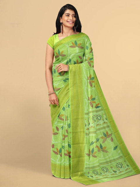 

Kalamandir Green & Purple Floral Zari Jute Silk Saree
