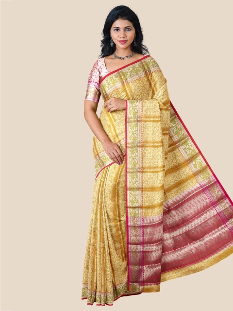 

Kalamandir Yellow & Pink Woven Design Zari Silk Blend Saree