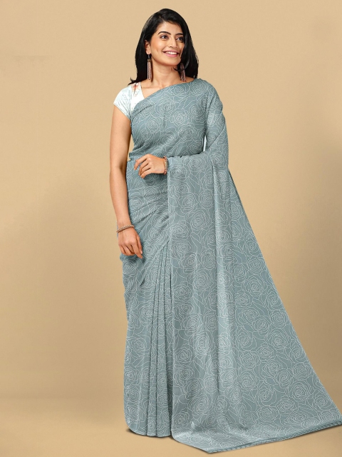 

Kalamandir Grey & White Floral Silk Blend Saree