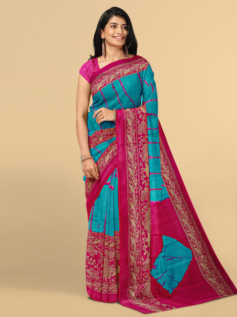 

Kalamandir Blue & Pink Bandhani Jute Silk Saree