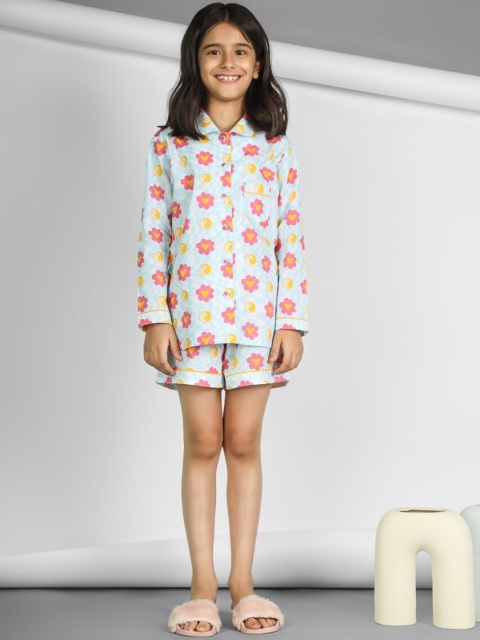 

THE PINK ELEPHANT Unisex Kids Pink & Mustard Printed Night suit