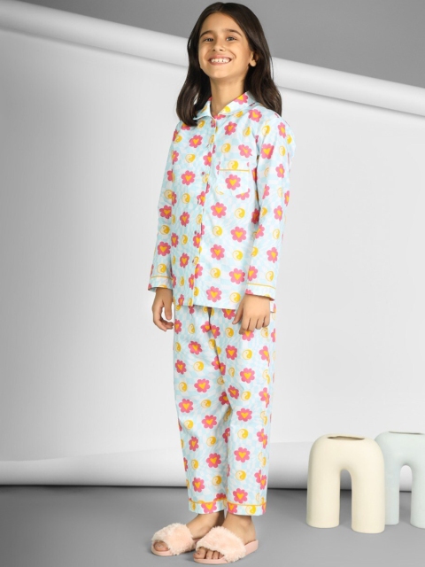

THE PINK ELEPHANT Unisex Kids Pink & Yellow Printed Night suit