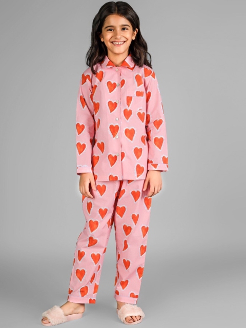 

THE PINK ELEPHANT Unisex Kids Red & Pink Printed Night suit