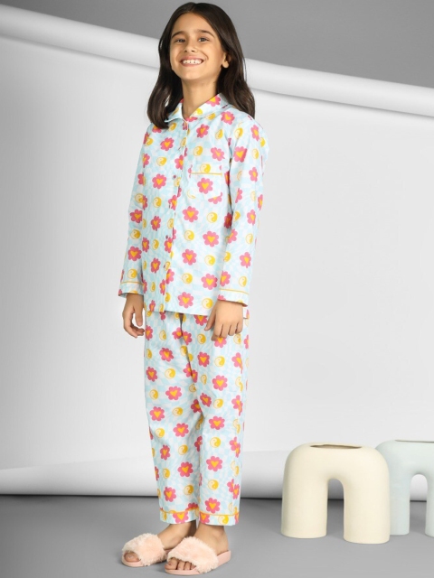 

THE PINK ELEPHANT Unisex Kids Pink & Blue Printed Night suit