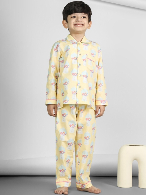 

THE PINK ELEPHANT Unisex Kids Yellow & Blue Printed Night suit