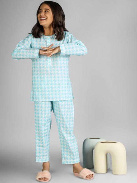 

THE PINK ELEPHANT Unisex Kids Blue & White Printed Night suit
