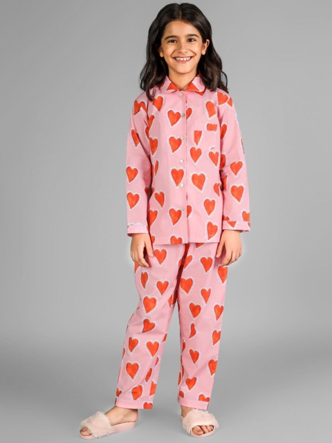 

THE PINK ELEPHANT Unisex Kids Red & Pink Printed Night suit