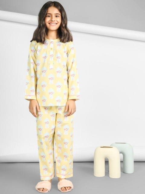 

THE PINK ELEPHANT Unisex Kids Yellow & Blue Printed Night suit