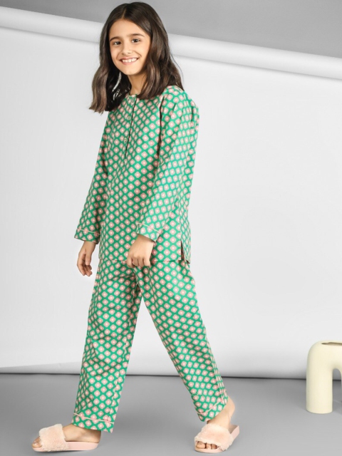 

THE PINK ELEPHANT Unisex Kids Pink & Pink Printed Night suit