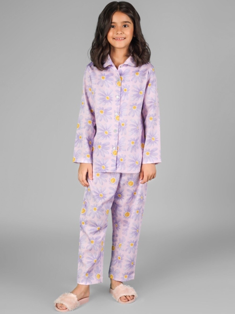 

THE PINK ELEPHANT Unisex Kids Purple & Green Printed Night suit