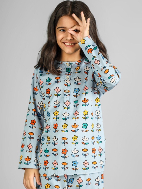 

THE PINK ELEPHANT Unisex Kids Blue Printed Night suit