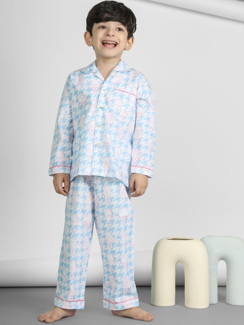 

THE PINK ELEPHANT Unisex Kids Pink & Blue Printed Night suit