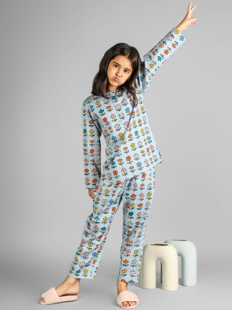 

THE PINK ELEPHANT Unisex Kids Blue & Orange Printed Night suit