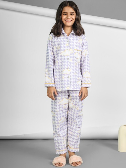 

THE PINK ELEPHANT Unisex Kids Yellow & Purple Printed Night suit