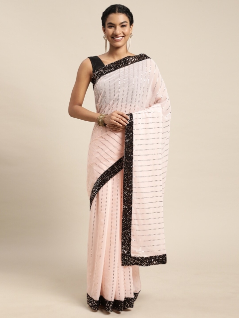 

Mitera Pink & Black Embellished Sequinned Pure Georgette Ready to Wear Saree