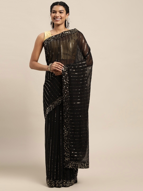 

Mitera Black Embellished Sequinned Pure Georgette Ready to Wear Saree