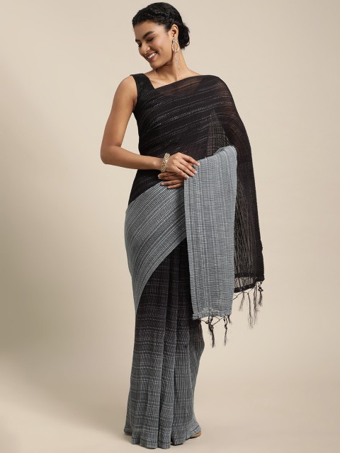 

Mitera Olive Green & Grey Embellished Silk Blend Saree