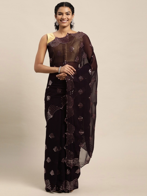 

Mitera Purple Embellished Sequinned Pure Georgette Saree
