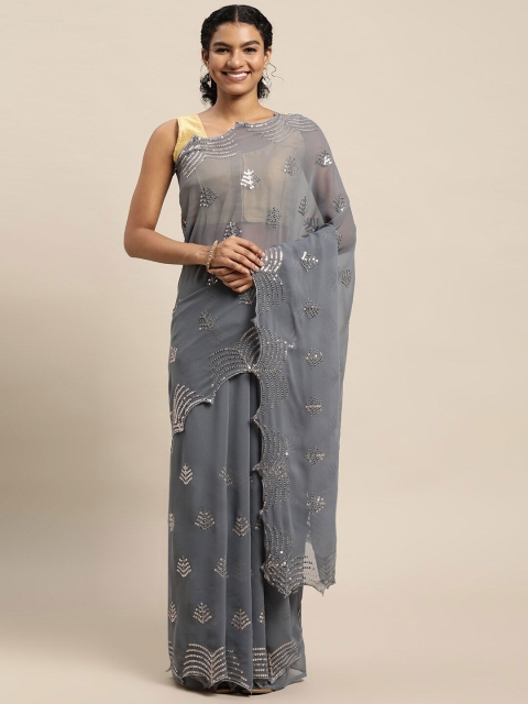 

Mitera Grey Embellished Sequinned Pure Georgette Saree