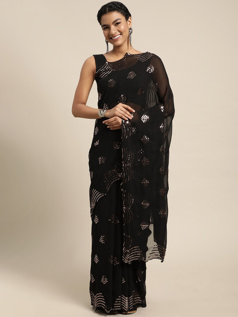 

Mitera Black Embellished Sequinned Pure Georgette Ready to Wear Saree