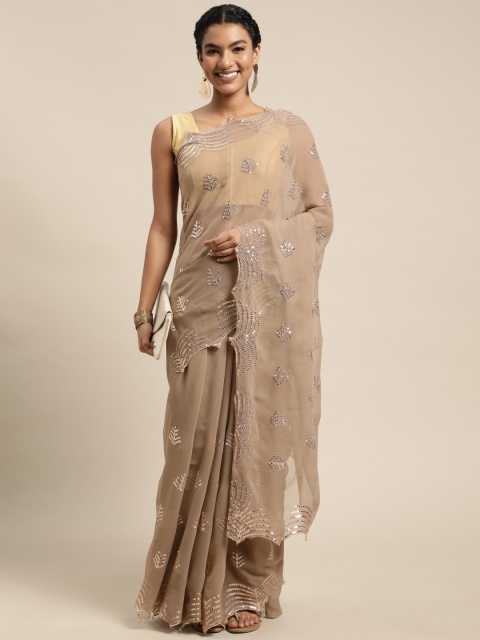 

Mitera Beige Embellished Sequinned Pure Georgette Saree