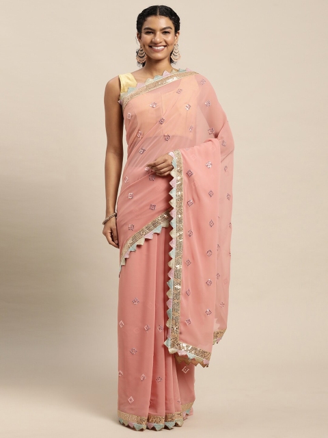 

Mitera Peach-Coloured Embellished Sequinned Pure Georgette Ready to Wear Saree