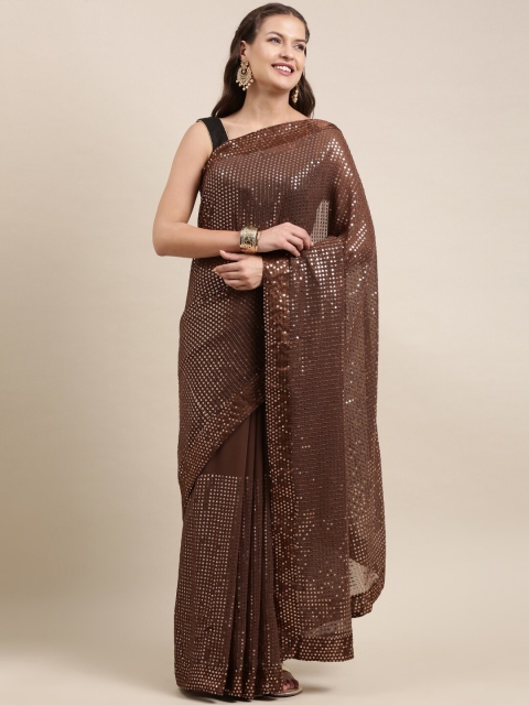 

Mitera Brown Embellished Sequinned Pure Georgette Ready to Wear Saree