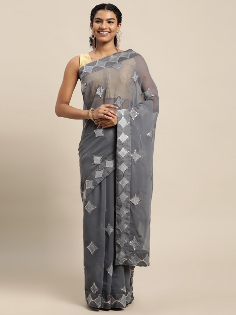 

Mitera Grey Embellished Sequinned Pure Georgette Ready to Wear Saree