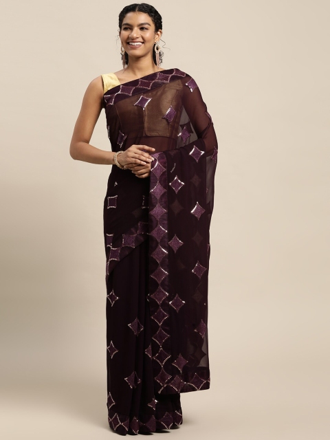 

Mitera Purple Embellished Sequinned Pure Georgette Saree