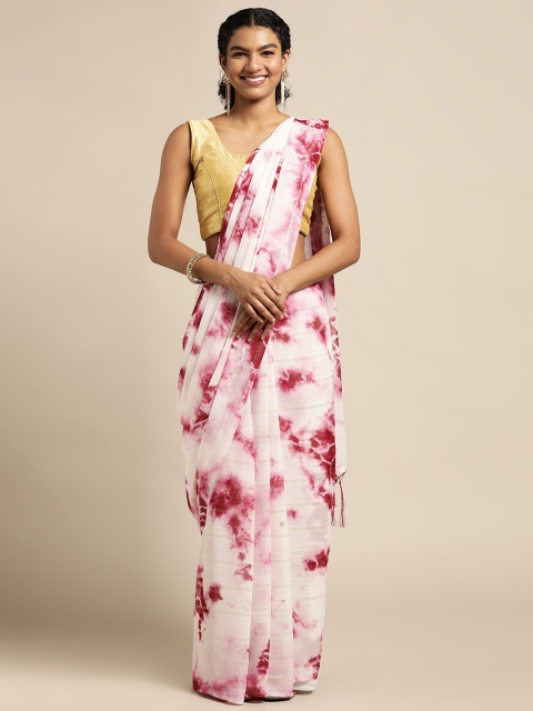 

Mitera White & Pink Tie and Dye Ready to Wear Saree