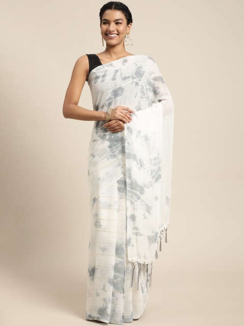 

Mitera White & Grey Embellished Zari Ready to Wear Saree