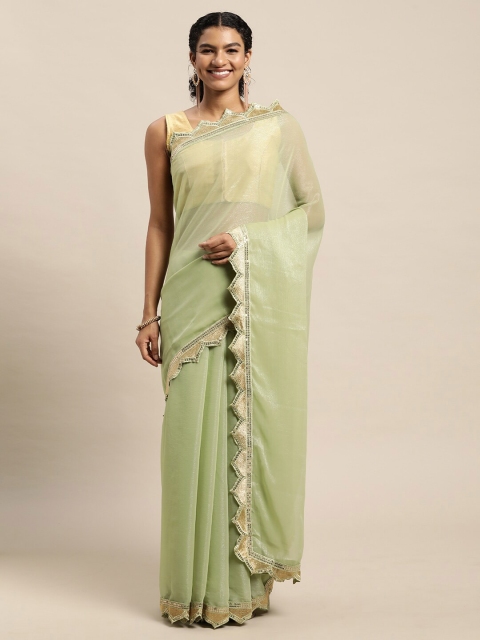 

Mitera Olive Green & Gold-Toned Sequinned Ready to Wear Saree