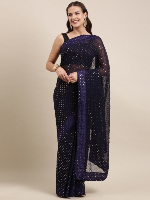 

Mitera Blue Embellished Sequinned Pure Georgette Saree