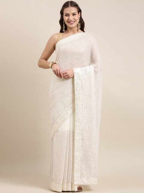 

Mitera White Embellished Sequinned Pure Georgette Ready to Wear Saree