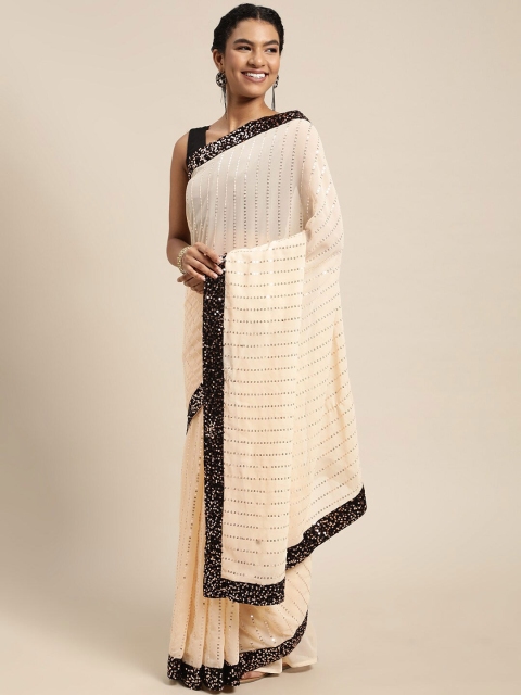 

Mitera Orange & Black Embellished Sequinned Pure Georgette Saree