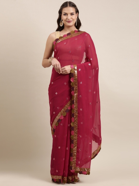 

Mitera Burgundy & Black Embellished Sequinned Pure Georgette Ready to Wear Saree